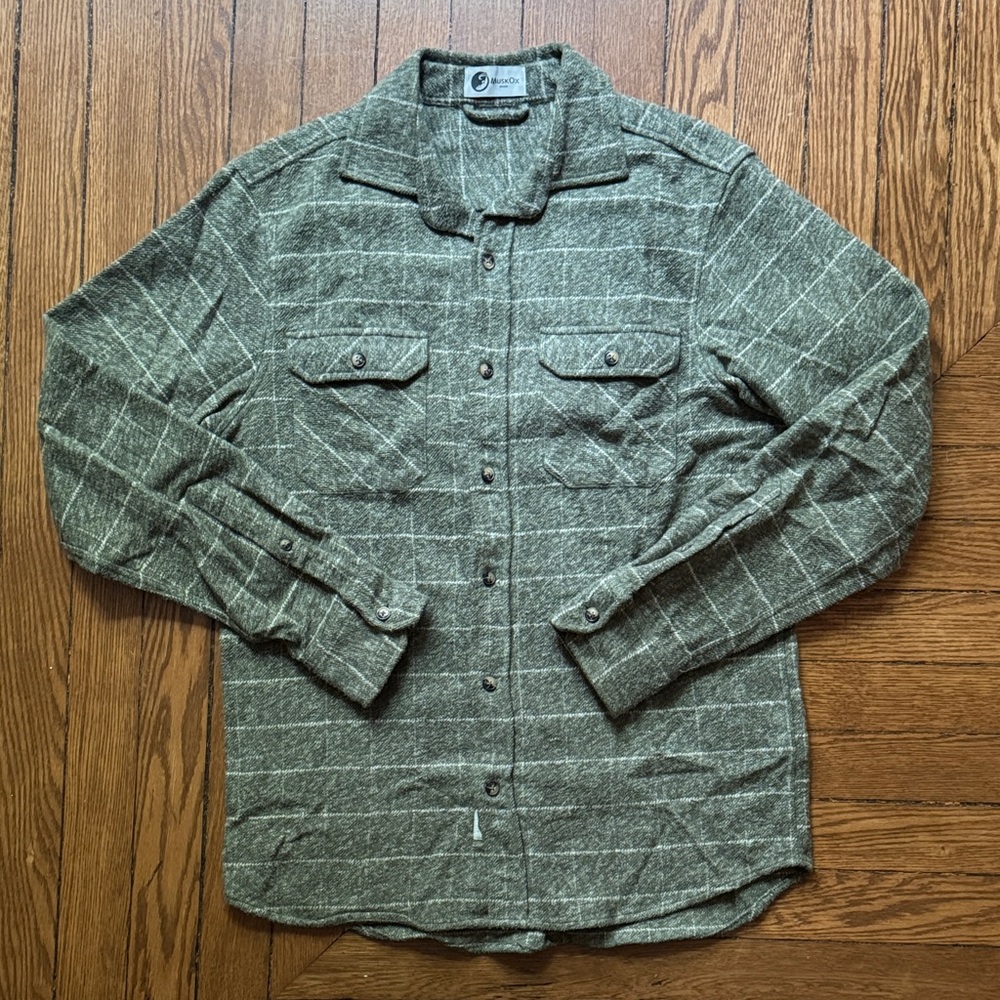 Musk Ox Olive Sage Checkered Men's Grand Flannel Moss Green Size M EUC